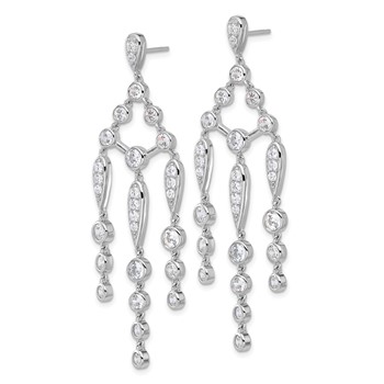 Cheryl M Sterling Silver Rhodium-plated Brilliant-cut Bezel CZ Chandelier Post Dangle Earrings — alternate view