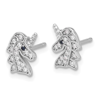 Cheryl M Sterling Silver Rhodium-plated Brilliant-cut Black & White CZ Unicorn Post Earrings — alternate view