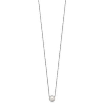 Cheryl M Sterling Silver Rhodium-plated Button Freshwater Cultured Pearl and Brilliant-cut CZ Halo 18 Inch Necklace — alternate view