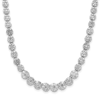 Cheryl M Sterling Silver Rhodium-plated Fancy Graduated Brilliant-cut CZ Cluster 18 Inch Necklace with 2 Inch Extender