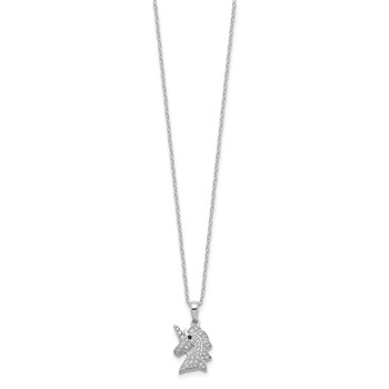 Cheryl M Sterling Silver Rhodium-plated Brilliant-cut Black and White CZ Unicorn 18 Inch Necklace — alternate view