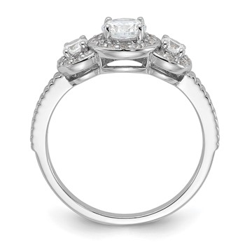 Cheryl M Sterling Silver Rhodium-plated Brilliant-cut CZ 3-Stone Halo with Textured Side Ring — alternate view
