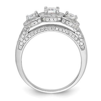 Cheryl M Sterling Silver Rhodium-plated Brilliant-cut CZ Three Stone Halo w/ Side Stones Ring — alternate view