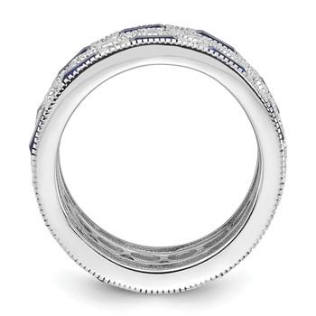 Cheryl M Sterling Silver Rhodium-plated Emerald-cut & Brilliant-cut Blue and White CZ Three Piece Eternity Ring Set — alternate view