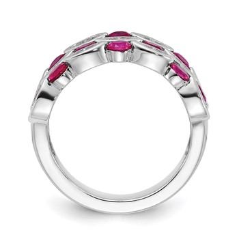 Cheryl M Sterling Silver Rhodium-plated Fancy Brilliant-cut Lab Created Ruby and Brilliant-cut White CZ Ring — alternate view
