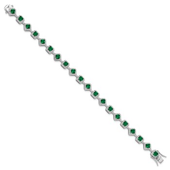Cheryl M Sterling Silver Rhodium-plated Fancy Cushion-cut Green Glass and Brilliant-cut White CZ 7.5 Inch Bracelet — alternate view