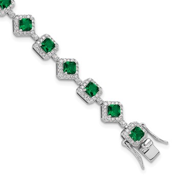 Cheryl M Sterling Silver Rhodium-plated Fancy Cushion-cut Green Glass and Brilliant-cut White CZ 7.5 Inch Bracelet