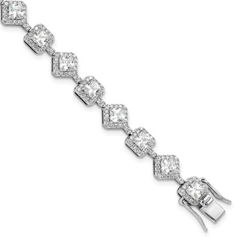 Cheryl M Sterling Silver Rhodium-plated Fancy Brilliant-cut and Cushion-cut CZ 7.5 Inch Bracelet