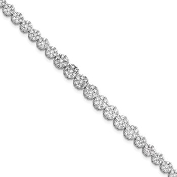 Cheryl M Sterling Silver Rhodium-plated Fancy Graduated Brilliant-cut CZ Cluster 7 Inch Bracelet with 1 Inch Extender