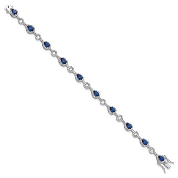 Cheryl M Sterling Silver Rhodium-plated Fancy Brilliant-cut Blue Glass & Brilliant-cut White CZ Circle and Teardrop 7.5 Inch Bracelet — alternate view