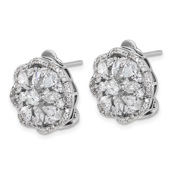 Cheryl M Sterling Silver Rhodium-plated Brilliant-cut and Marquise-cut CZ Flower Post Omega Earrings — alternate view