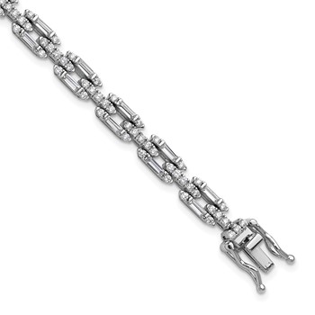 Cheryl M Sterling Silver Rhodium-plated Polished Fancy CZ Link Bracelet