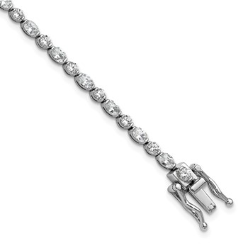 Cheryl M Sterling Silver Rhodium-plated Polished Fancy Round and Oval CZ Tennis Bracelet