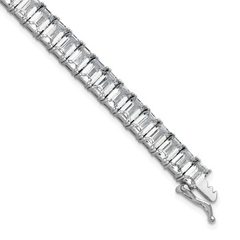 Cheryl M Sterling Silver Rhodium-plated Polished Emerald-cut CZ Tennis Bracelet