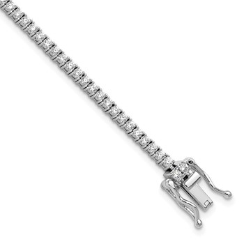 Cheryl M Sterling Silver Rhodium-plated Polished CZ with Safety Clasp Tennis Bracelet