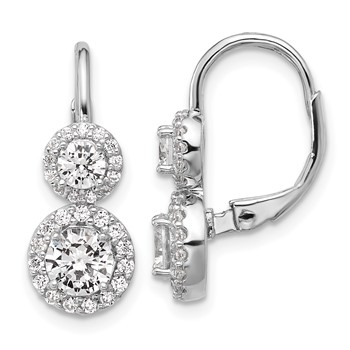 Cheryl M Sterling Silver Rhodium-plated Polished Double Round CZ Halo Leverback Earrings