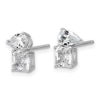Cheryl M Sterling Silver Rhodium-plated Polished Pear and Square CZ Post Earrings — alternate view