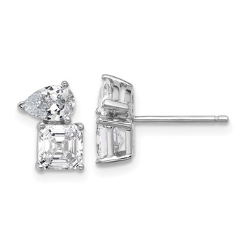 Cheryl M Sterling Silver Rhodium-plated Polished Pear and Square CZ Post Earrings