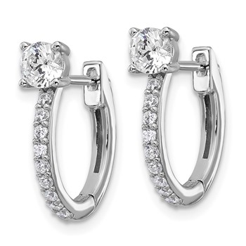 Cheryl M Sterling Silver Rhodium-plated Polished CZ Hinged Round Hoop Earrings — alternate view