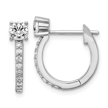 Cheryl M Sterling Silver Rhodium-plated Polished CZ Hinged Round Hoop Earrings