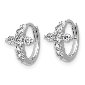 Cheryl M Sterling Silver Rhodium-plated Polished CZ Cross Hinged Round Hoop Earrings — alternate view