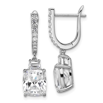 Cheryl M Sterling Silver Rhodium-plated Polished Fancy Cushion-cut CZ Hinged Post Dangle Earrings