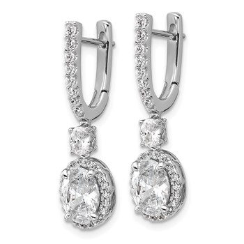 Cheryl M Sterling Silver Rhodium-plated Polished Fancy Oval CZ Halo Hinged Post Dangle Earrings — alternate view