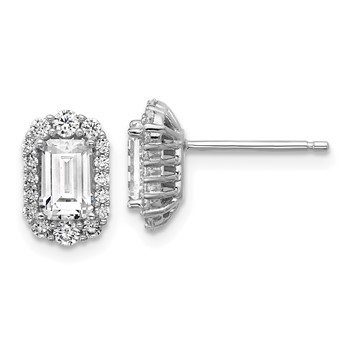 Cheryl M Sterling Silver Rhodium-plated Polished Emerald-cut CZ Halo Post Earrings