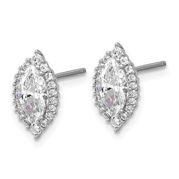 Cheryl M Sterling Silver Rhodium-plated Polished Marquise CZ Halo Post Earrings — alternate view