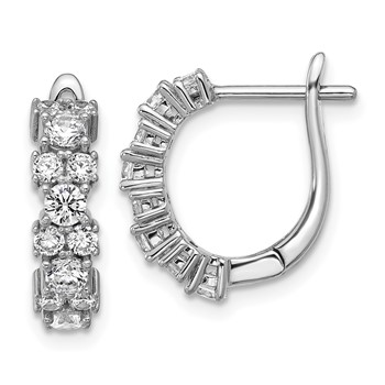 Cheryl M Sterling Silver Rhodium-plated Polished Fancy CZ Hinged Hoop Earrings