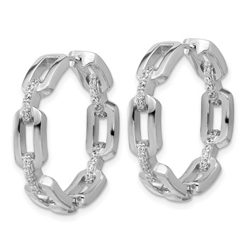 Cheryl M Sterling Silver Rhodium-plated Polished CZ Link In and Out Hinged Round Hoop Earrings — alternate view