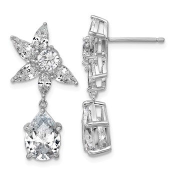 Cheryl M Sterling Silver Rhodium-plated Polished Fancy Multi-cut CZ Post Dangle Earrings
