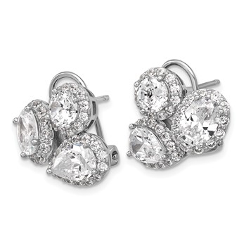 Cheryl M Sterling Silver Rhodium-plated Polished Fancy Multi-cut CZ Halo Omega Back Earrings — alternate view