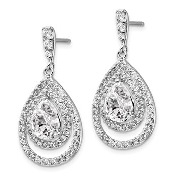 Cheryl M Sterling Silver Rhodium-plated Brilliant-cut Pear Shaped CZ Double Halo Post Dangle Earrings — alternate view