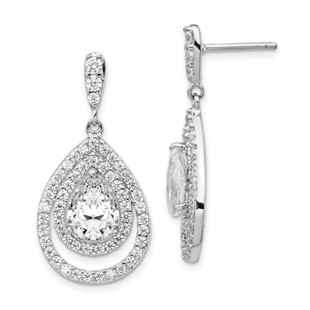 Cheryl M Sterling Silver Rhodium-plated Brilliant-cut Pear Shaped CZ Double Halo Post Dangle Earrings