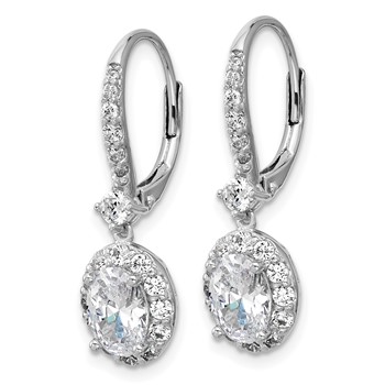 Cheryl M Sterling Silver Rhodium-plated Polished Oval CZ Halo Leverback Dangle Earrings — alternate view