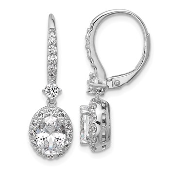 Cheryl M Sterling Silver Rhodium-plated Polished Oval CZ Halo Leverback Dangle Earrings