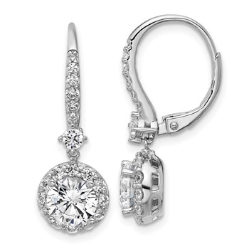 Cheryl M Sterling Silver Rhodium-plated Polished Round CZ Halo Leverback Dangle Earrings