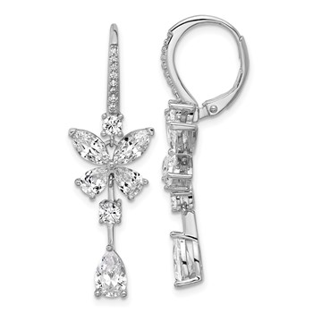 Cheryl M Sterling Silver Rhodium-plated Polished Fancy CZ Butterfly Leverback Dangle Earrings