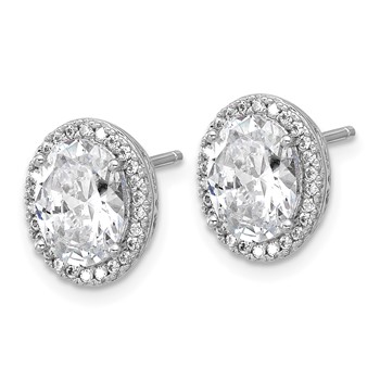 Cheryl M Sterling Silver Rhodium-plated Polished Fancy Oval CZ Halo Post Earrings — alternate view