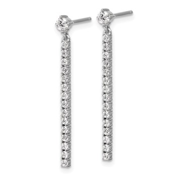 Cheryl M Sterling Silver Rhodium-plated Polished CZ Bar Post Dangle Earrings — alternate view