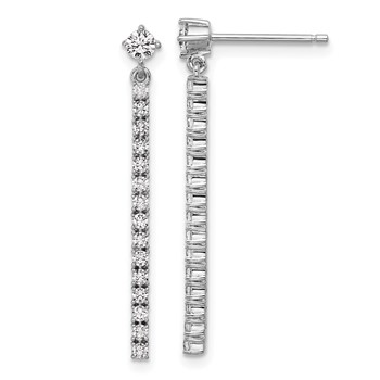 Cheryl M Sterling Silver Rhodium-plated Polished CZ Bar Post Dangle Earrings