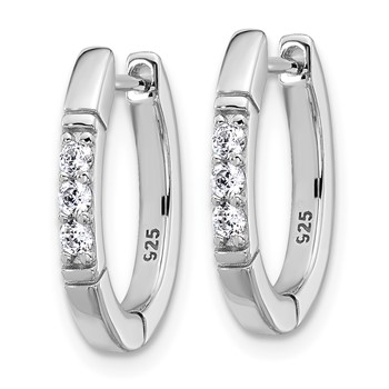 Cheryl M Sterling Silver Rhodium-plated Polished and Grooved CZ Oval Hinged Hoop Earrings — alternate view
