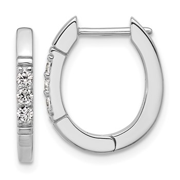 Cheryl M Sterling Silver Rhodium-plated Polished and Grooved CZ Oval Hinged Hoop Earrings
