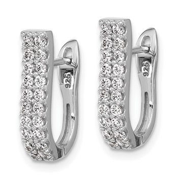 Cheryl M Sterling Silver Rhodium-plated Polished 2-Row CZ Hinged Hoop Earrings — alternate view