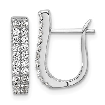 Cheryl M Sterling Silver Rhodium-plated Polished 2-Row CZ Hinged Hoop Earrings