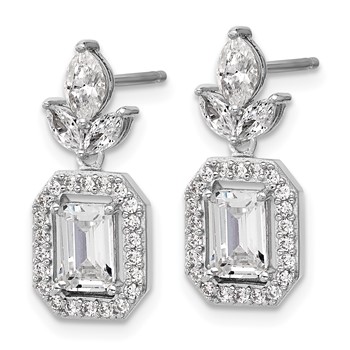 Cheryl M Sterling Silver Rhodium-plated Polished Fancy Emerald-cut CZ Halo Post Dangle Earrings — alternate view