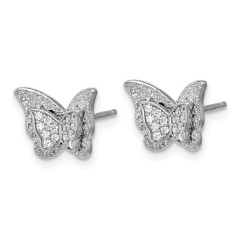 Cheryl M Sterling Silver Rhodium-plated Polished CZ Butterfly Post Earrings — alternate view