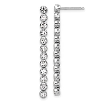 Cheryl M Sterling Silver Rhodium-plated Polished Bezel Set CZ Bar Post Dangle Earrings