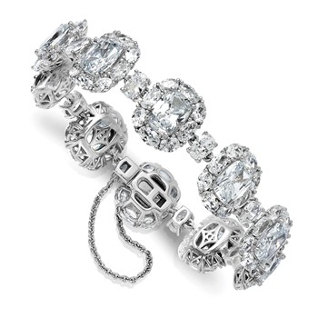 Cheryl M Sterling Silver Rhodium-plated Polished Fancy Cushion-cut CZ Halo Cluster with Safety Chain Bracelet — alternate view